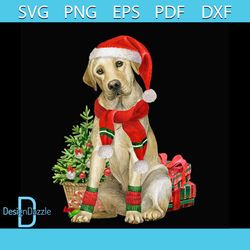 christmas dog and gift png, christmas png, christmas gift png