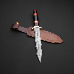 braso dagger  custom handmade 30 in damascus steel hunting sword with sheath zig zang swords hand forged swords mk6140m