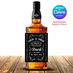 personalized whisky wedding celebration 1 litre bottle label , tennessee whiskey wedding day label canva editable