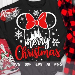 castle mouse merry christmas svg, snowflake svg, christmas trip svg, mouse castle svg, magic castle svg, mouse ears svg,