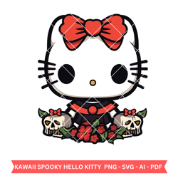 kawaii hello kitty with spooky halloween svg, cricut, silhouette cut file