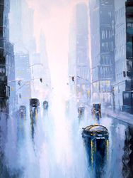 oil painting "rain city" original painting on canvas, modern city painting original art by "walperion paintings"