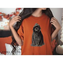 black cat shirt, vintage halloween shirt, fall shirts, cat shirt, ghost cat, halloween graphic tee, halloween cat shirt,