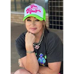 cowgirl bachelorette hat, crew hat, team crew, yeehawtrucker cap / pool party / beach vacation,neon hats girls trip hat