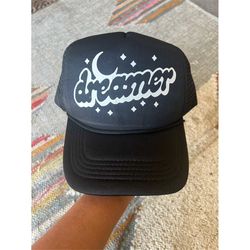 dreamer trucker hat, trendy trucker hat, womens trucker cap, summer trucker hat, lake hat, beach hat, girls trip hat, cu