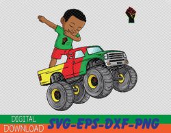 kids juneteenth dabbing black king in monster truck toddler boys svg, eps, png, dxf, digital download