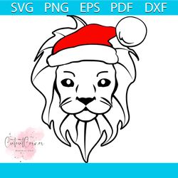 lion face with santa hat svg, christmas svg, lion face svg, santa hat svg
