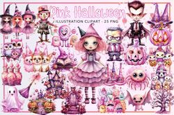 25 pink halloween png, cute halloween bundle, halloween sublimation designs, wicked cute png, spooky sublimation bundle,