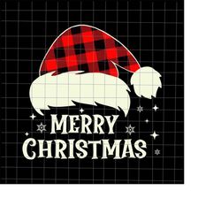 merry christmas svg, merry christmas santa hat buffalo plaid svg, christmas quote svg, santa hat buffalo plaid svg