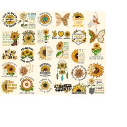 sunflower png bundle, sunflower quotes png, sunflower design png, positive quotes png, sunshine png, retro flowers png,