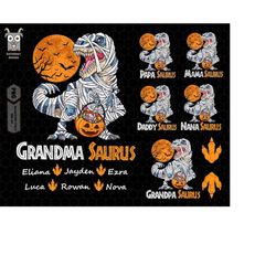 custom halloween png, grandma saurus png, halloween personalize png, mama saurus png, funny trex, add your kid names,fam