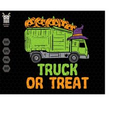 truck or treat svg, funny halloween svg, pumpkin and truck svg, witch hat svg, tractor svg, spooky season, trick or trea