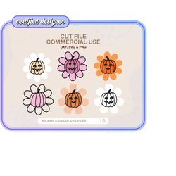 PUMPKIN DAISY SVG Cut File For Cricut or Silhouette, Cute Pumpkins Svg, Halloween Svg For Shirt, Sublimation Design, Ret