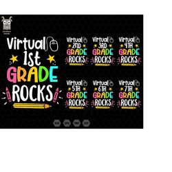 virtual 1st grade rocks svg, back to school svg bundle, retro teacher svg, 1st day of school svg, school vibes svg, 2nd