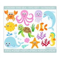 under the sea svg, sea animals svg, ocean svg, under the sea clipart, svg files, whale svg, turtle svg, under the sea cu