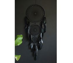 extra large  dreamcatcher total black | handmade dream catcher xl large giant | christmas gift