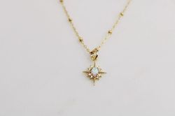 opal star necklace, dainty opal minimalist necklace