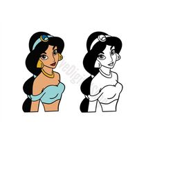 princess jasmine svg, princess outlined svg, cut file - digital download svg png design for cricut or silhouette cut fil