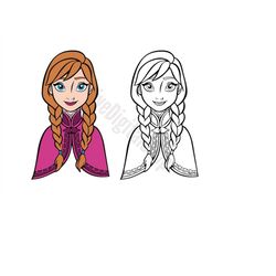 frozen anna svg, princess anna outlined svg, cut file - digital download svg png design for cricut or silhouette cut fil