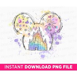 watercolor castle clipart png, mouse ear castle png, retro colorful castle png, sublimation design png, magic kingdom pn