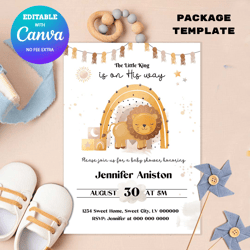 lion king baby shower package template, baby shower printable decoration package canva fully editable