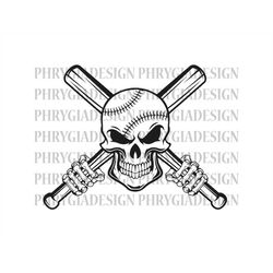 baseball skull with crossed bats svg png , softball skull svg , skull svg , baseball svg , skull baseball svg , baseball