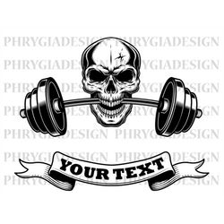 skull barbell svg png , skull fitness svg , skull svg , barbell gym svg , skeleton gym svg , digital download , instant