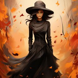 autumn elegance: lady in noir