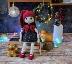 crochet christmas doll pattern with knitting clothes, crochet doll pattern with gingerbread man amigurumi eng pdf