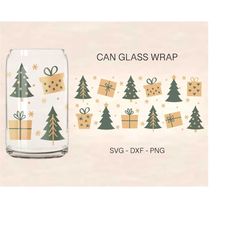 christmas gifts can glass svg, christmas glass wrap svg, christmas tree can svg, 16oz libbey, can glass, files for cricu