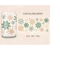 snowflakes can glass svg, christmas glass wrap svg, snowflake svg, xmas svg, 16oz libbey, can glass, files for cricut, l
