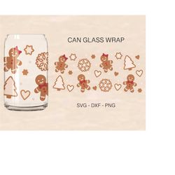 gingerbread can glass svg, christmas glass wrap svg, gingerbread couple svg, 16oz libbey, can glass, files for cricut, l