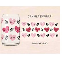 valentines hearts can glass svg, sweet glass wrap, valentines svg, 16oz libbey full wrap, can glass svg, file for cricut