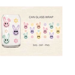 easter can glass wrap svg, bunny can glass wrap, easter smiley svg, 16oz libbey full wrap, can glass svg, file for cricu