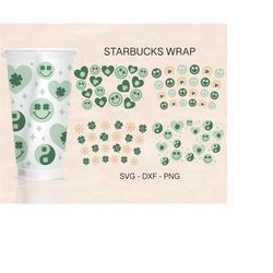 st.patrick's day cup wrap bundle svg, shamrock cup wrap, lucky cup wrap, venti cold cup 24oz, coffee wrap, files for cri