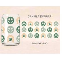 st.patrick's day can glass svg, st patricks day wrap, smiley faces can glass, 16oz libbey, can glass svg, files for cric