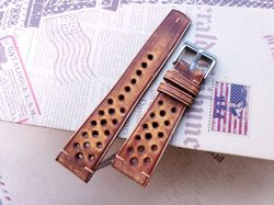 rusting brown vegtan leather hand made strap – rally strap - chiii.vn