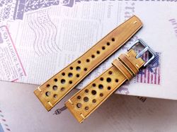 rusting yellow vegtan leather hand made strap – rally strap - chiii.vn