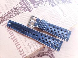 vintage navy vegtan leather hand made strap – rally strap - chiii.vn