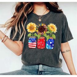 America Sunflower Shirt, USA Flag Flower T Shirt, Gift For American, 4th Of July Flag Graphic T-Shirt, Freedom TShirt, I