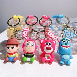 toy story keychain cute figure woody buzz lightyear lotso silicone pendant keyring car backpack key holder