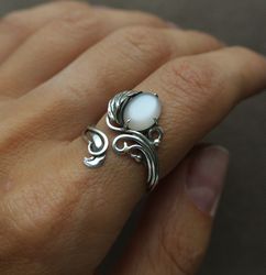 sterling silver moonstone ring, adjustable ring