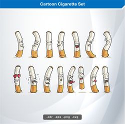 cartoon cigarette set svg digital vector