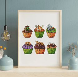 halloween cupcakes set cross stitch pattern pdf, cupcake cross stitch pattern, dessert cross stitch pattern pdf