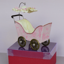 miniature toy stroller for two small dolls. handmade miniature stroller for small dolls. stroller for dolls 2,76"(7 cm.)