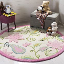 ayka floral hand tufted round woolen rug handmade rug for hall & bedroom area rug customize size available