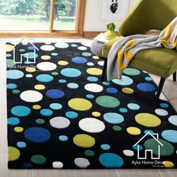 floral black with spot hand tufted round woolen rug handmade rug for hall & bedroom area rug customize size available