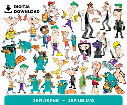 bundle layered svg, phineas y ferb svg, children svg, love svg, digital download, clipart, png, svg, cricut, cut file