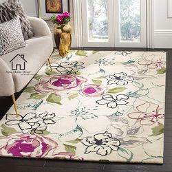 floral flower irregular hand tufted round woolen rug handmade rug for hall & bedroom area rug customize size available