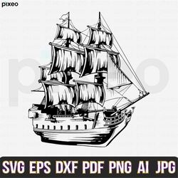 pirate ship svg, ship svg, black ship svg, pirate svg, pirate ship clipart, pirate ship cricut, sea ship svg, pirate shi